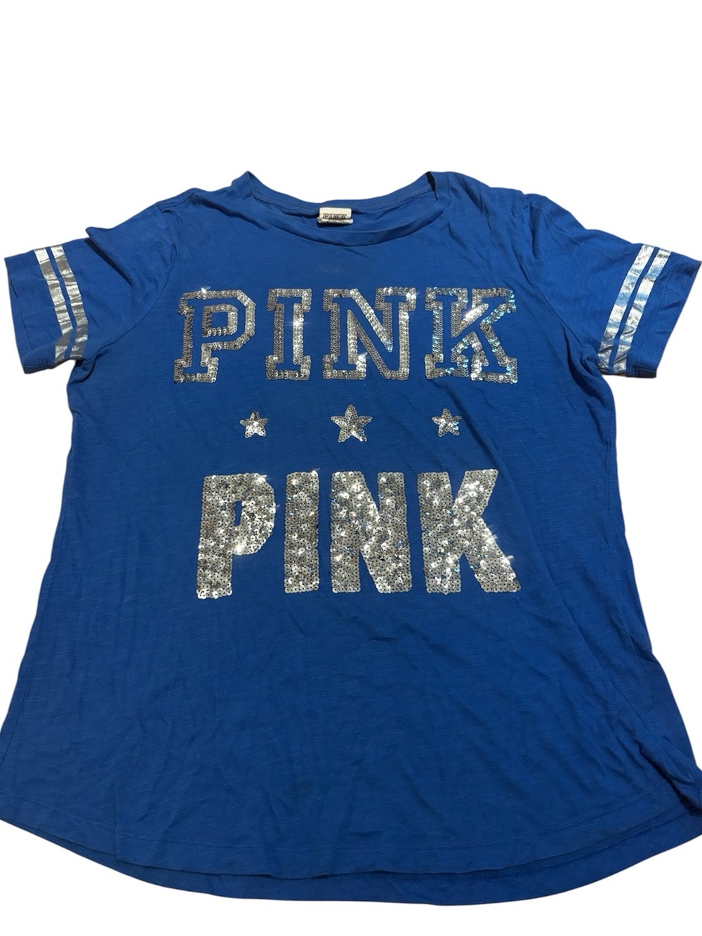 PINK Victoria's Secret Girls' Blue Sequin Logo Tee Size Large